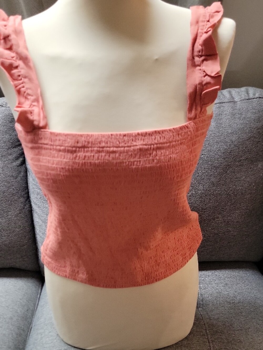 PINK Victoria's Secret Dusty Rose Smocked Ruffle Strap Tank - Picture 2 of 8